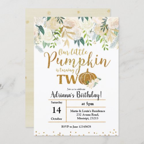 White Our Little Pumpkin Is Turning Two Invitation