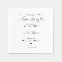 White Our Love Story Elegant Script Wedding Napkin