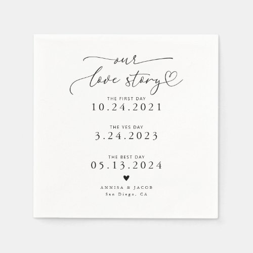 White Our Love Story Elegant Script Wedding Napkin
