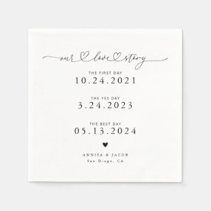 White Our Love Story Script Hearts Wedding Napkin