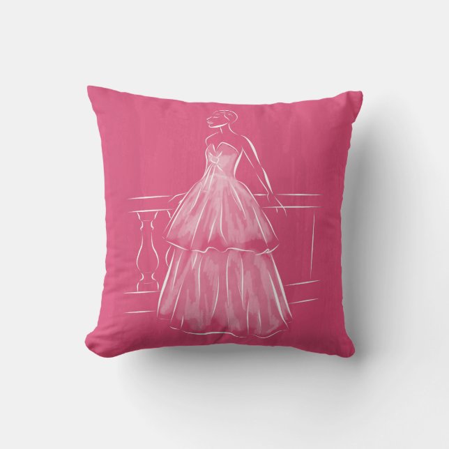 White Out Negative Space Gown Throw Pillow (Front)