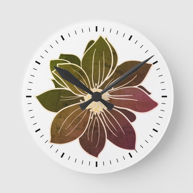 White Outline Flower Subtle Tones Wall Clock (Front)