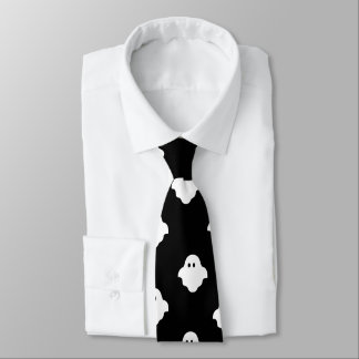White Outline Ghosts Neck Tie