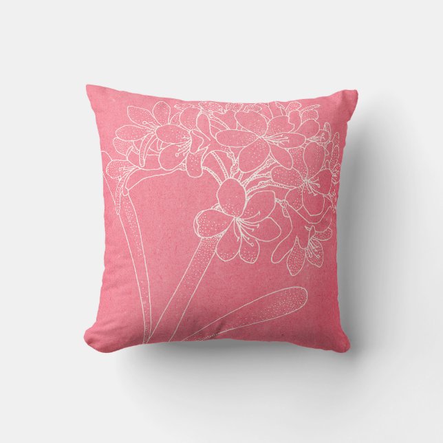 White Outline of a Large Flower on Pink Pillow (Front)