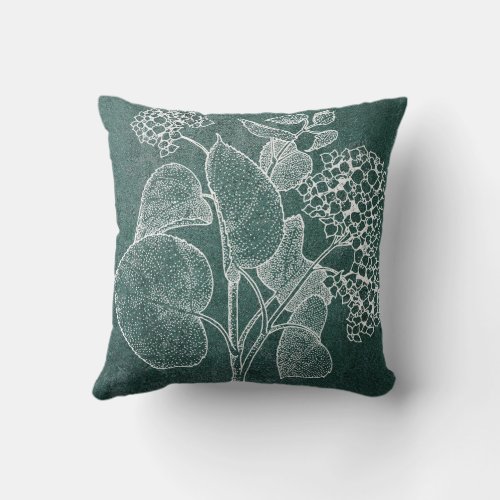 White Outline of a Large Hydrangea on Green Pillow