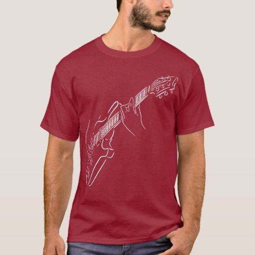 White outline of the guitar The musicians hands T_Shirt