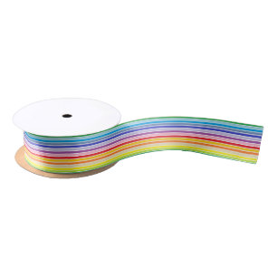 White Outlined Broader Spectrum Rainbow Stripes Satin Ribbon