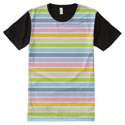 White Outlined Pastel Rainbow Stripes All-Over-Print T-Shirt