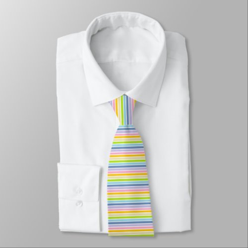 White Outlined Pastel Rainbow Stripes Tie