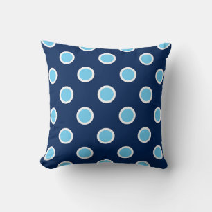 White Outlined Sky Blue Polka Dots on Navy Pillow