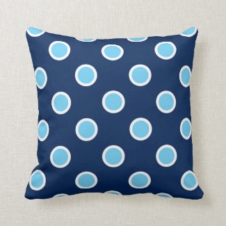 White Outlined Sky Blue Polka Dots on Navy Pillow