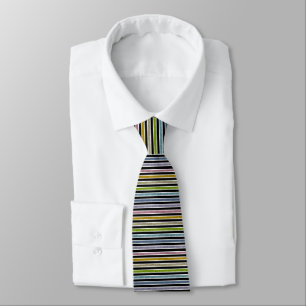 White Outlined Static Pastel Rainbow Stripes Neck Tie