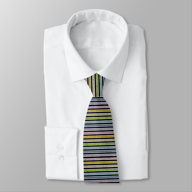 White Outlined Static Pastel Rainbow Stripes Neck Tie (Tied)