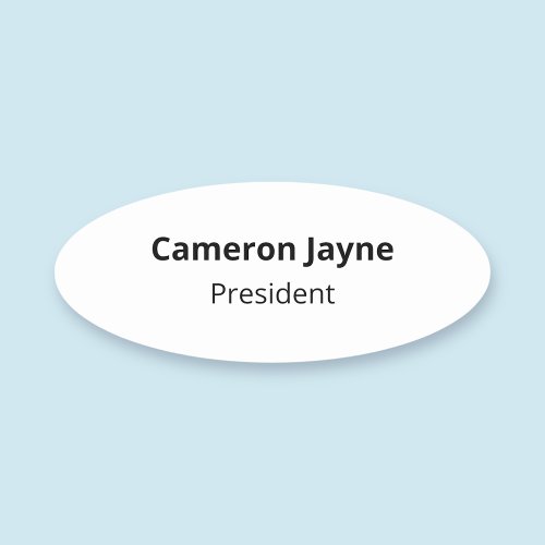 White Oval Name Tag Badge Magnetic or Pin Custom
