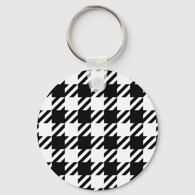 White over black Houndstooth pattern  Keychain (Front)