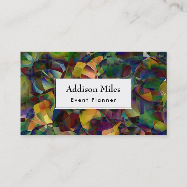 White Over Colorful, Kaleidoscopic Art Business Card (Front)