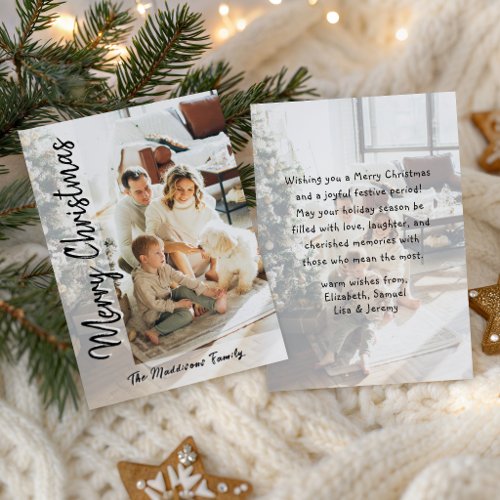 White Overlay Black Script Christmas Family Photo Holiday Card
