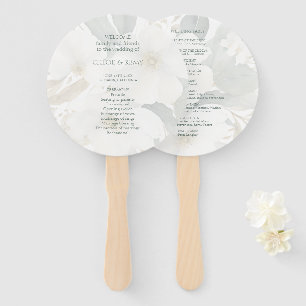 White Overlay Floral Watercolor Wedding Hand Fan
