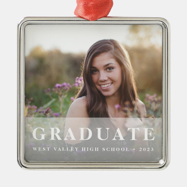 White Overlay | Graduation Photo Metal Ornament (Front)