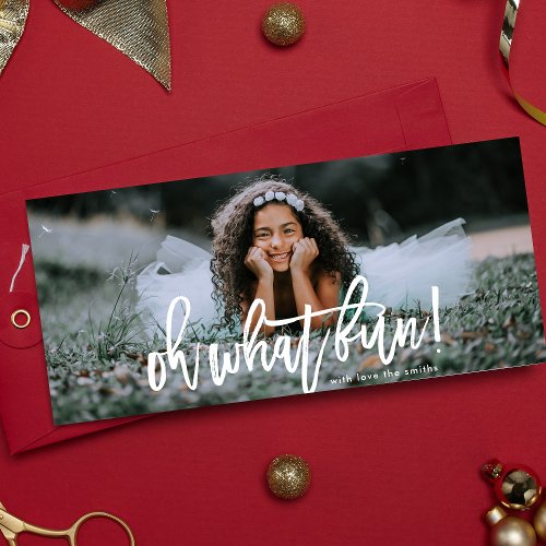 White Overlay Lettering Oh What Fun Photo Card