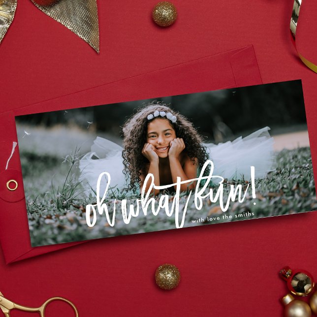 White Overlay Lettering Oh What Fun Photo Card (Creator Uploaded)