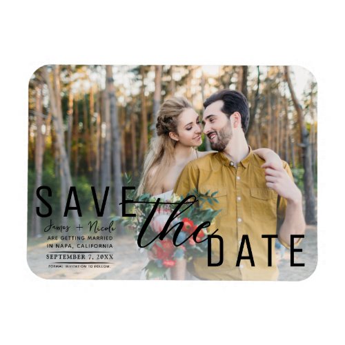  White Overlay Photo Save the Date Wedding Magnet