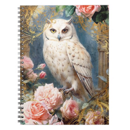 White Owl and Pink Roses Notebook