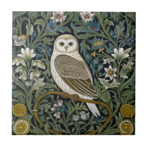 White owl art nouveau style ceramic tile