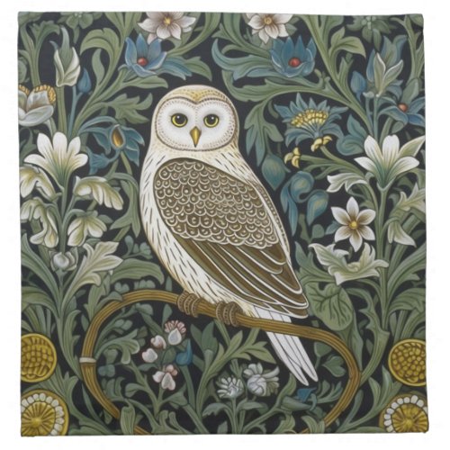 White owl art nouveau style cloth napkin