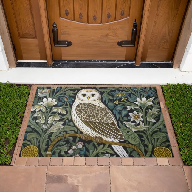 White owl art nouveau style doormat (Outdoor)