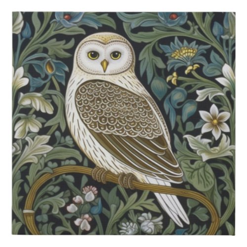 White owl art nouveau style faux canvas print