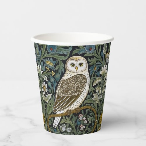 White owl art nouveau style paper cups