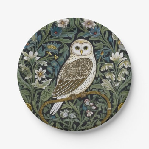 White owl art nouveau style paper plates