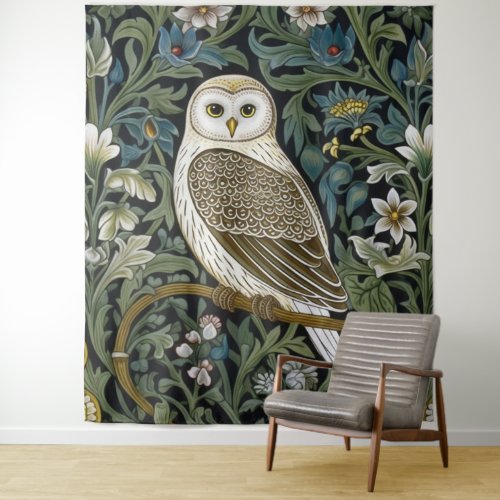 White owl art nouveau style tapestry