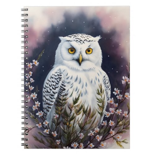 White Owl Floral Night Portrait Notebook