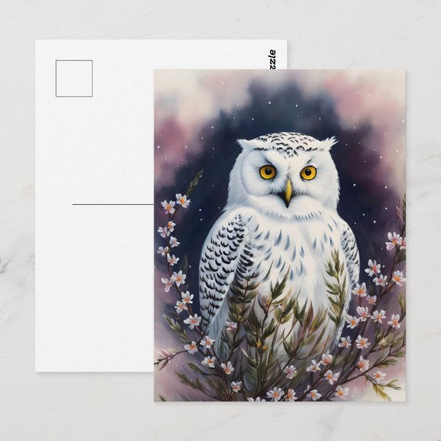 White Owl Floral Night Portrait Postcard (Front/Back)