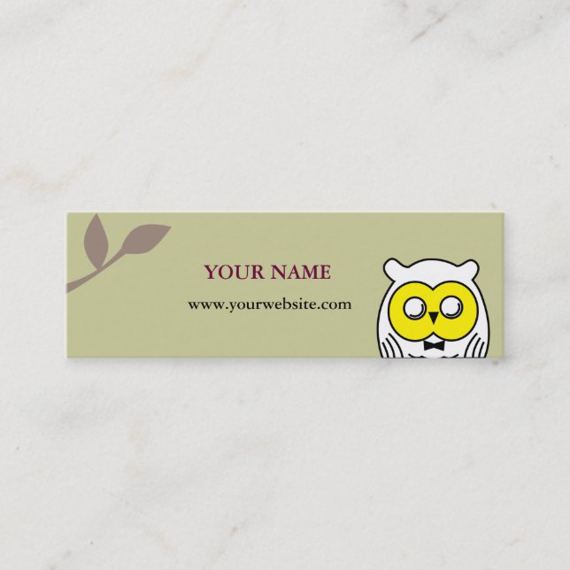 White OWL in the woods Mini Business Card (Front)