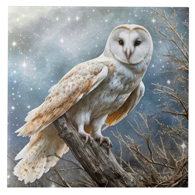 White Owl Mystical Beautiful Ceramic Tile (Front)