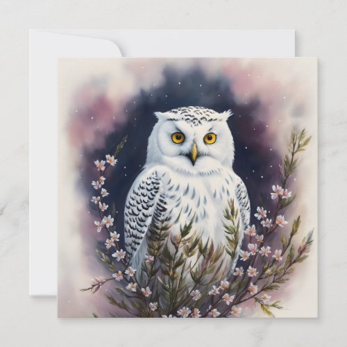 White Owl Night Portrait Art Invitation