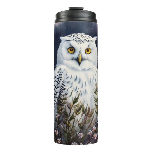 White Owl Night Portrait Art Thermal Tumbler