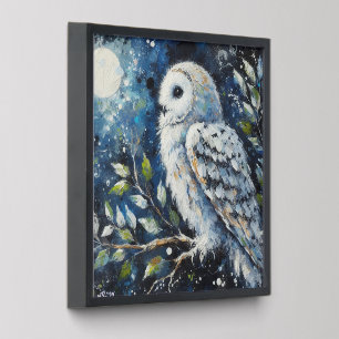 White Owl On Branch in Moonlight Blue Green Peel And Stick Photo Tile