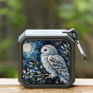 White Owl On Branch in Moonlight Painting Bluetooth Speaker