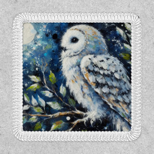 White Owl On Branch in Moonlight Painting Patch