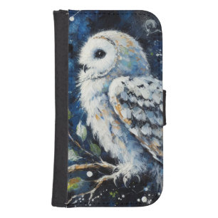 White Owl On Branch in Moonlight Painting Galaxy S4 Wallet Case