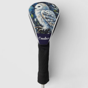 White Owl On Branch in Moonlight Personalized Golf Head Cover