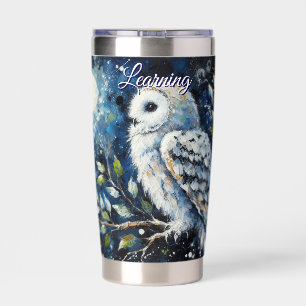 White Owl On Branch in Moonlight Personalized Insulated Tumbler