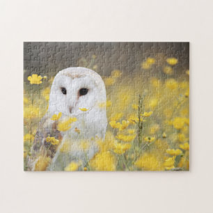 White Owl with Wildflowers Jigsaw Puzzle