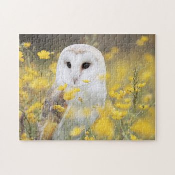 White Owl Yellow Flowers Photo Jigsaw Puzzle by RiverJude at Zazzle
