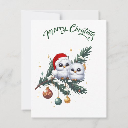 White Owls Merry Christmas Card