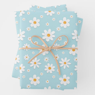 white ox eye daisy flower seamless pattern wrapping paper sheets